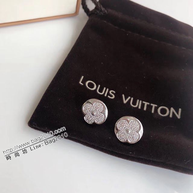 Louis Vuitton純銀飾品 路易威登四葉草滿鑽耳釘 LV925圓形耳環  zglv2169